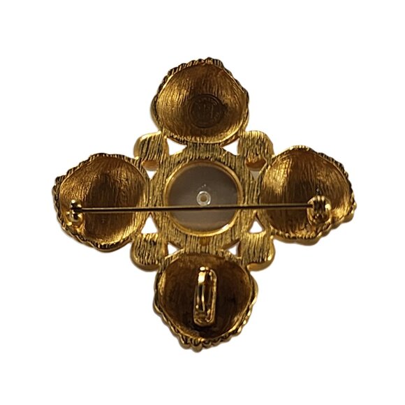 Vintage GIVENCHY Signed Faux Pearl Maltese Cross Pendant Brooch - Picture 7 of 9